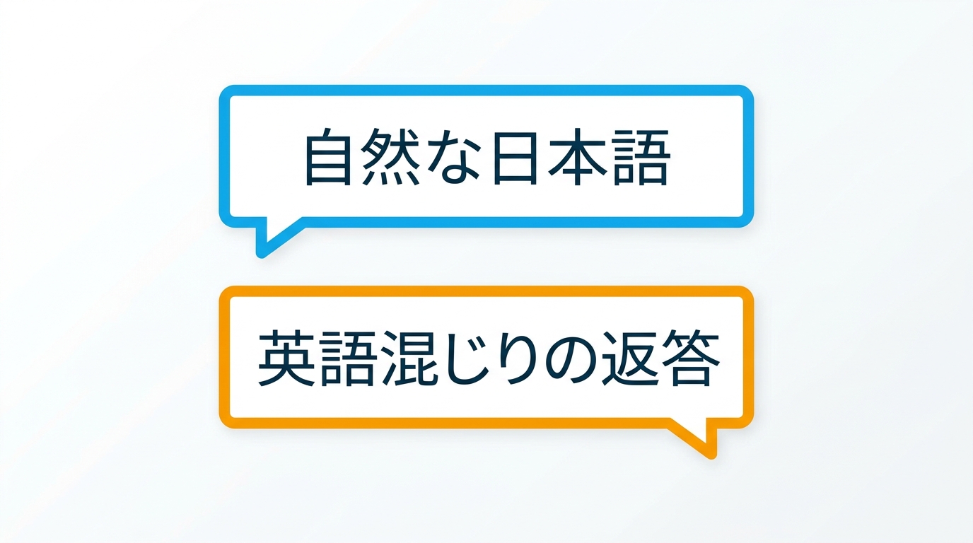 AIチャットサイトの日本語対応と会話の自然さを比較するイラスト