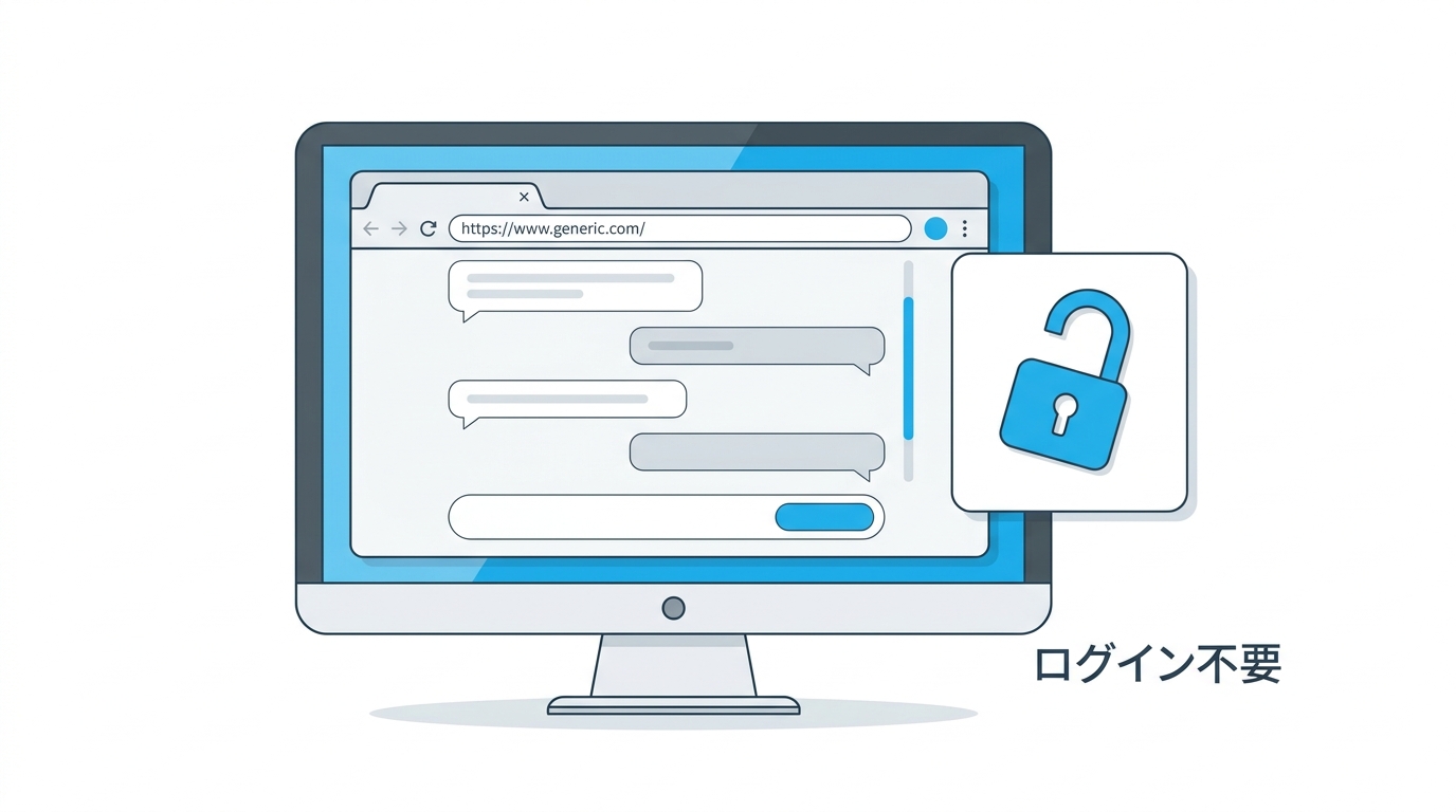 ログインなしでブラウザからAIチャットを始めるイメージ