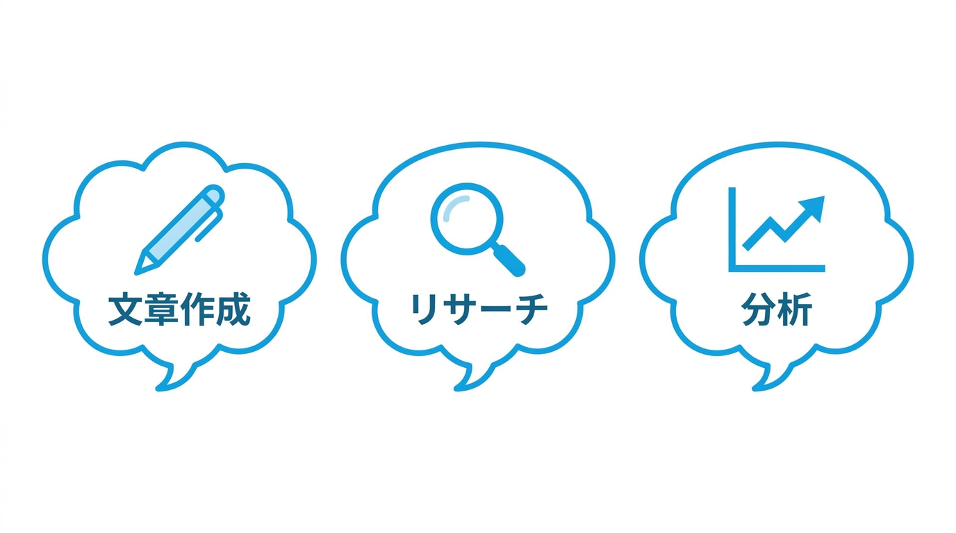 AIチャットサイトの得意分野を比較するイラスト