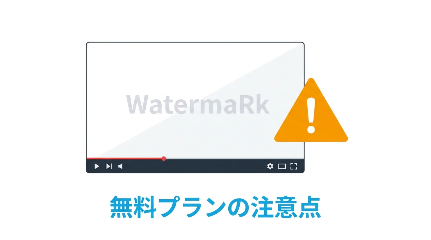 動画生成AIを無料で使う際の注意点を示すイラスト