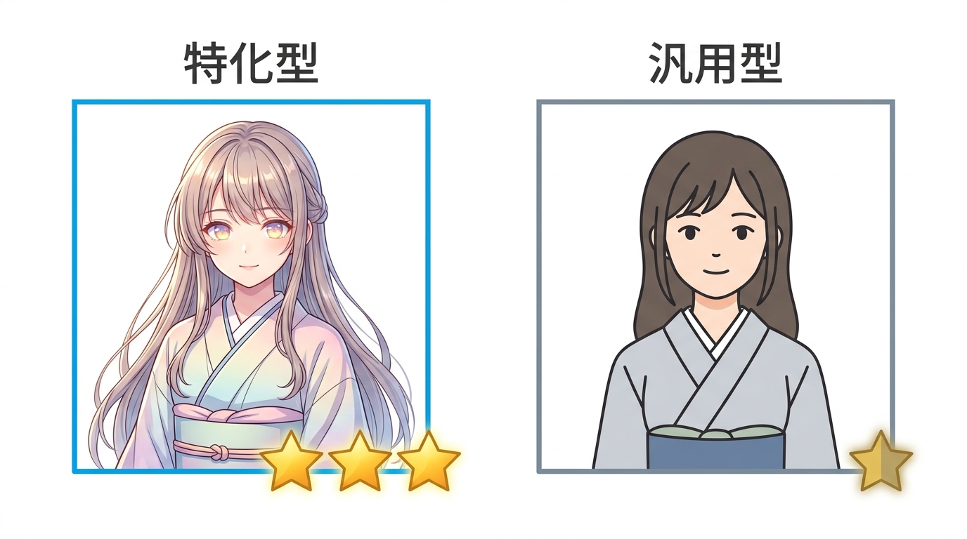 アニメ特化型と汎用型のイラスト品質の比較イメージ