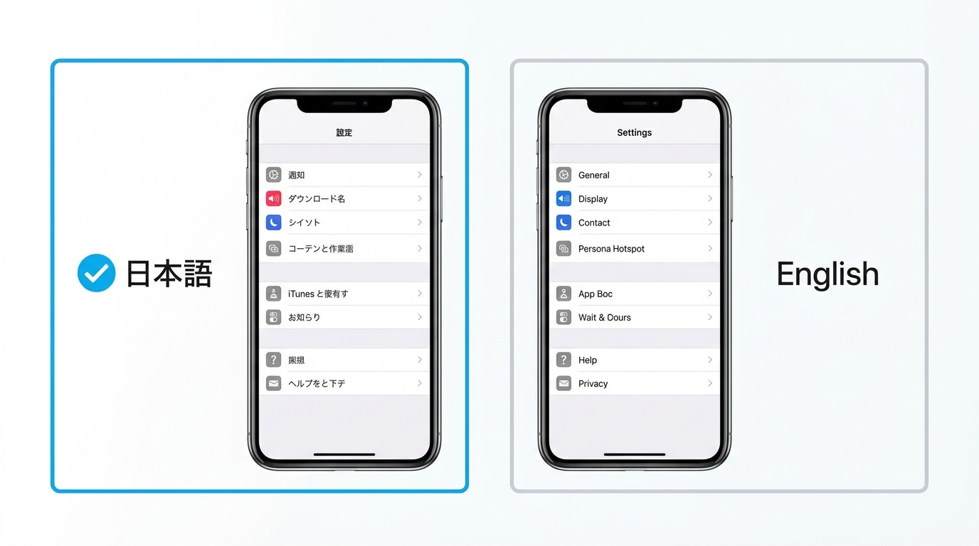 日本語対応と英語対応のUI比較イメージ