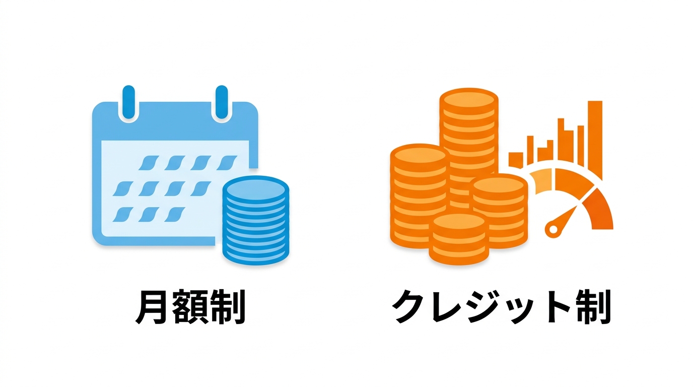 月額制とクレジット制の料金体系比較イメージ