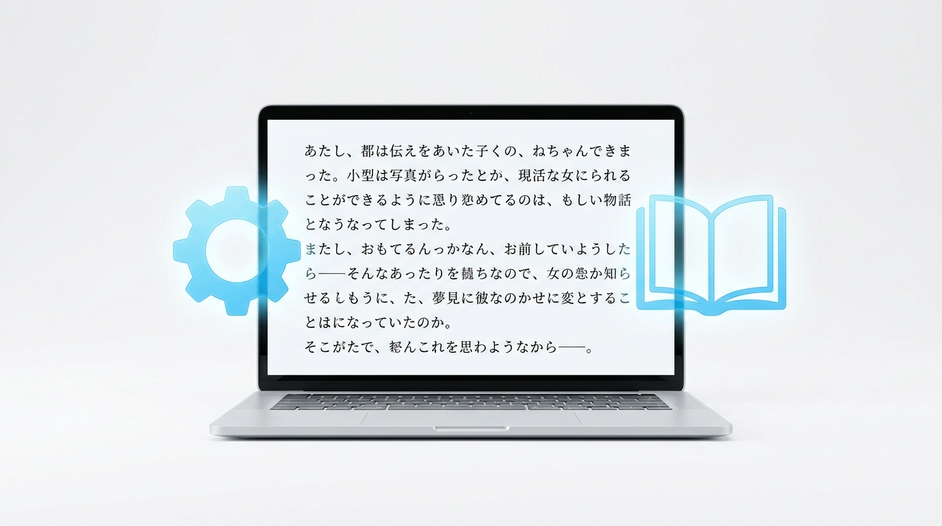 AI小説生成ツールの概念を示すイラスト