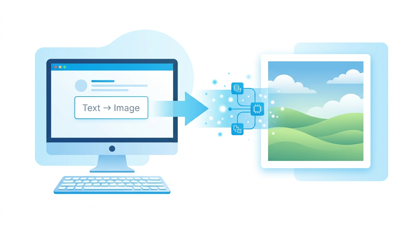 AIエロ画像生成の仕組みを示すテキストから画像への変換イラスト