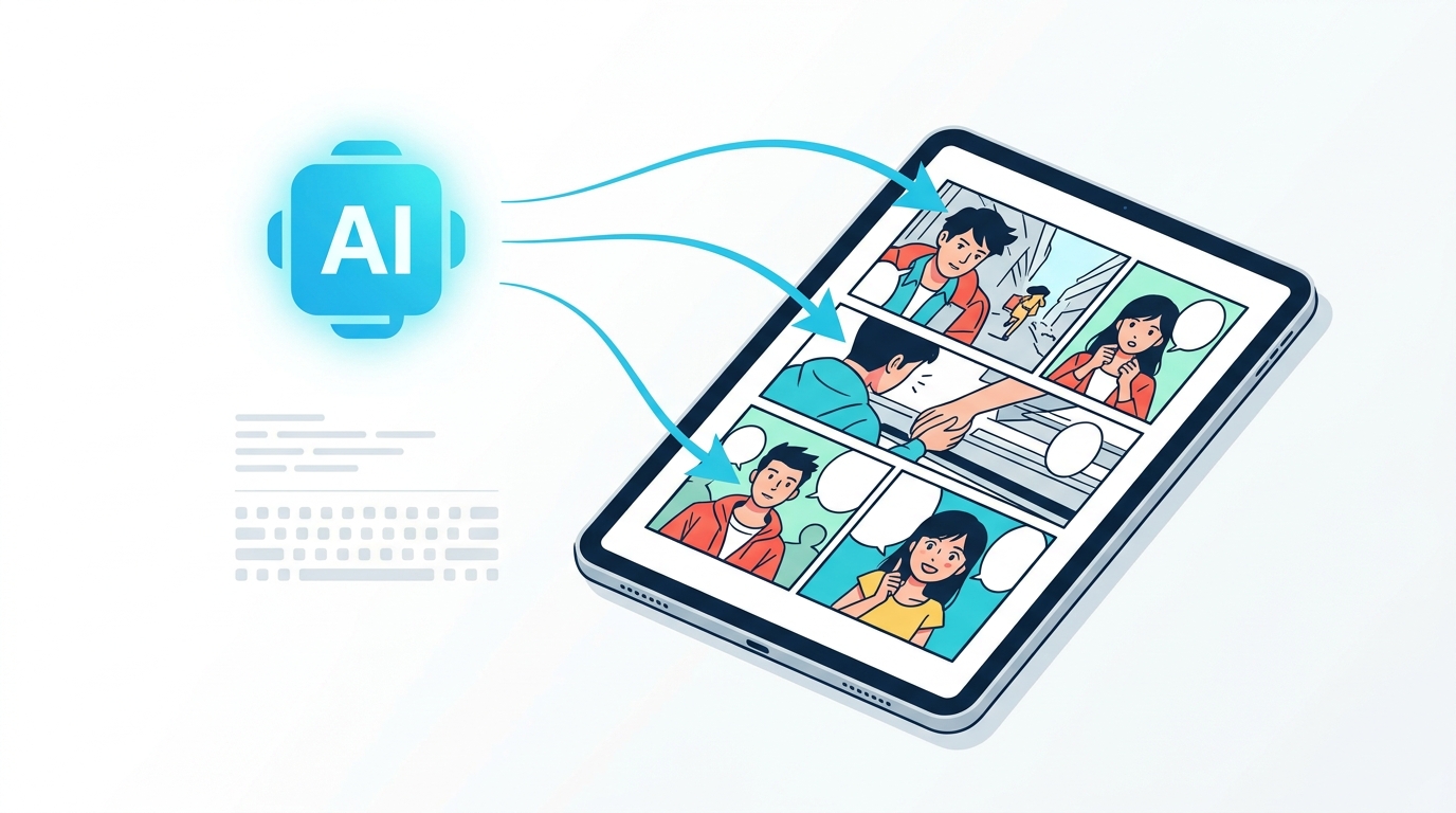 AIによる漫画自動生成の概念イラスト