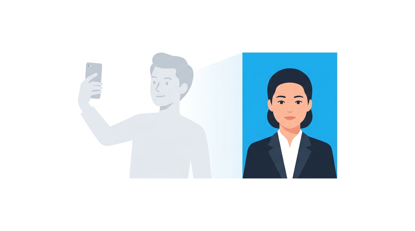 証明写真AIアプリの概要を示すイラスト