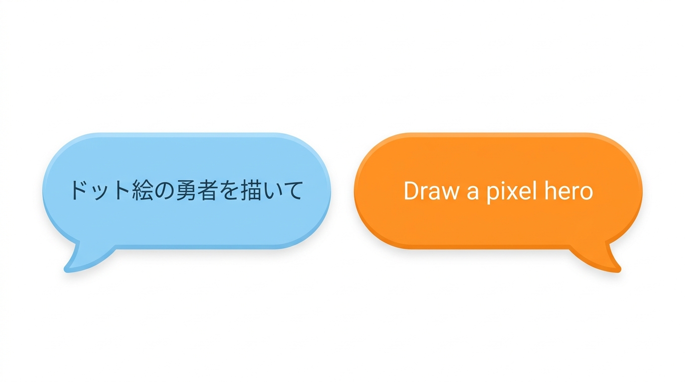 日本語対応の精度の違いを示すイラスト