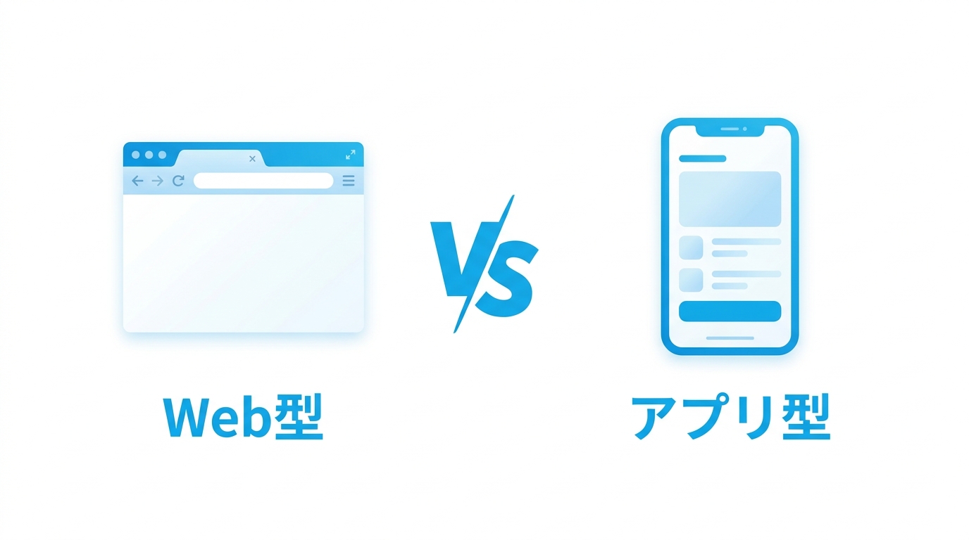 Web型とアプリ型のAI肌診断を比較するイラスト