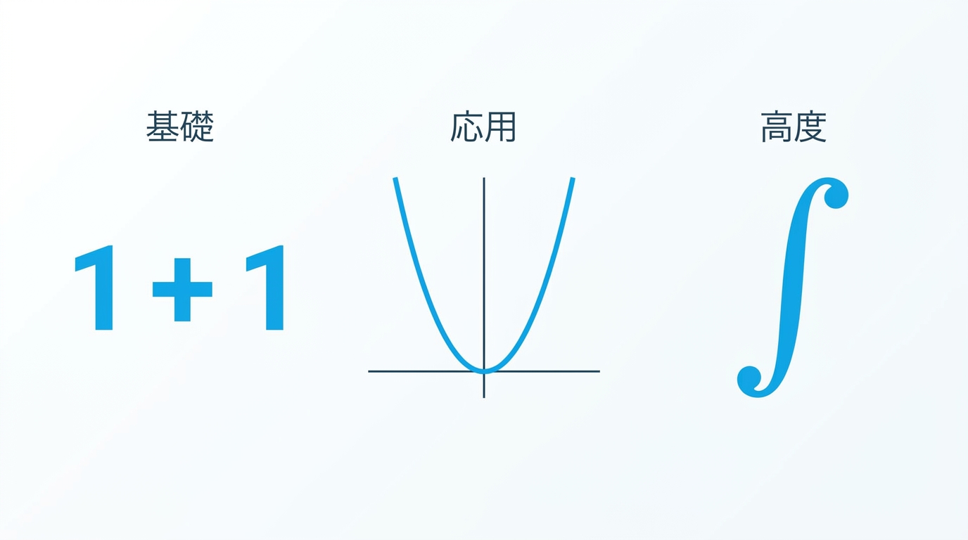 数学分野の難易度ステップアップ図