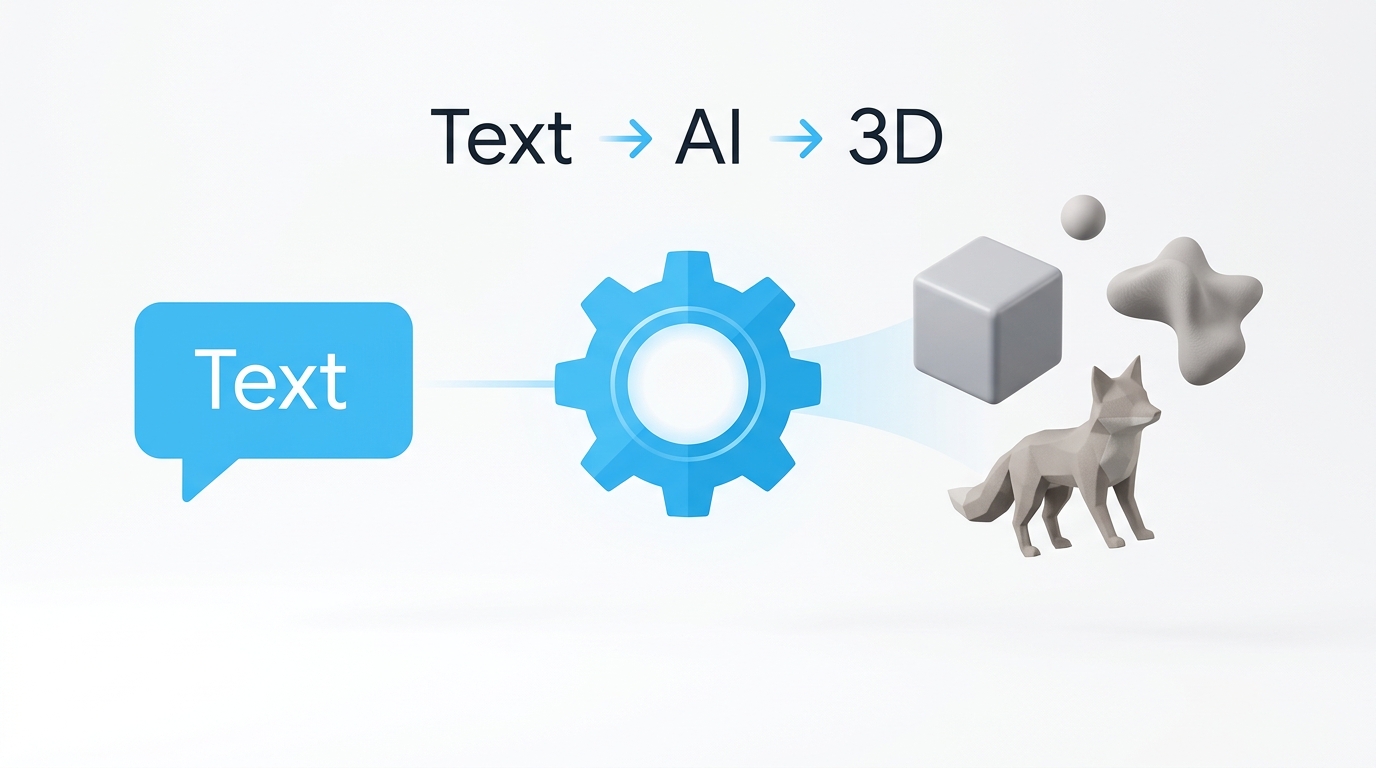 3Dモデル生成AIの仕組みを示すイラスト