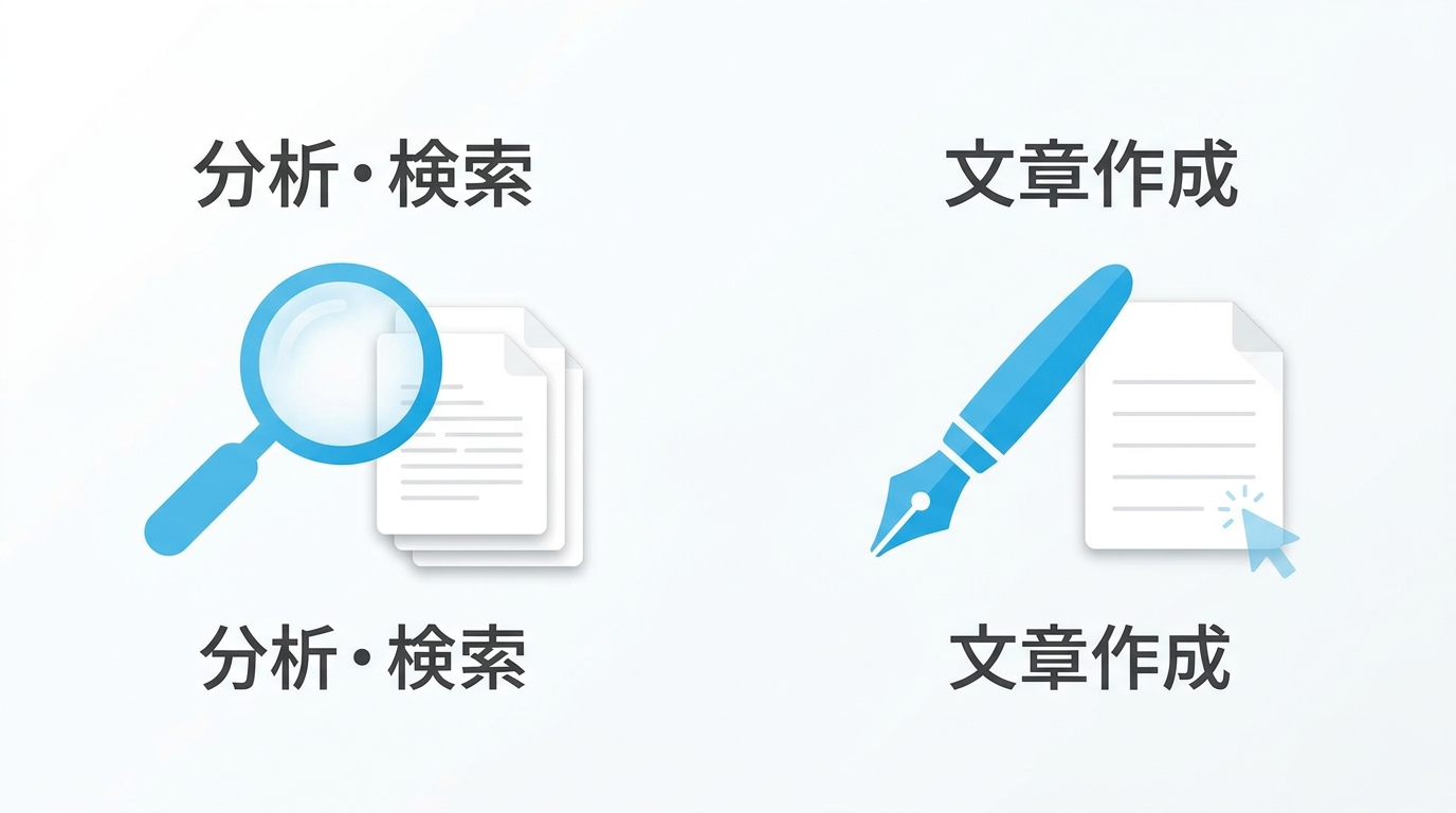 AIノートアプリのAI機能の種類を比較するイラスト