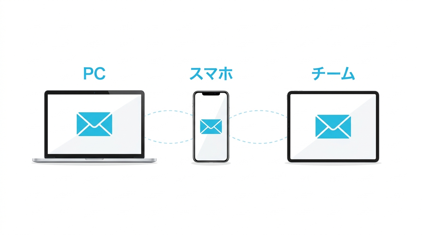 AIメール作成ツールの利用環境別の選び方を示すイラスト