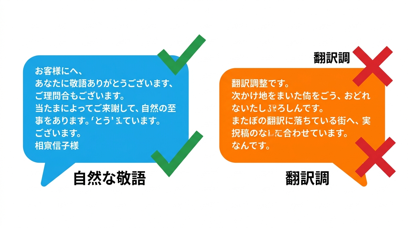 日本語ビジネスメールの品質比較を示すイラスト