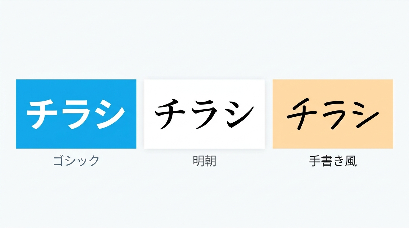 日本語フォントの種類を比較するイラスト