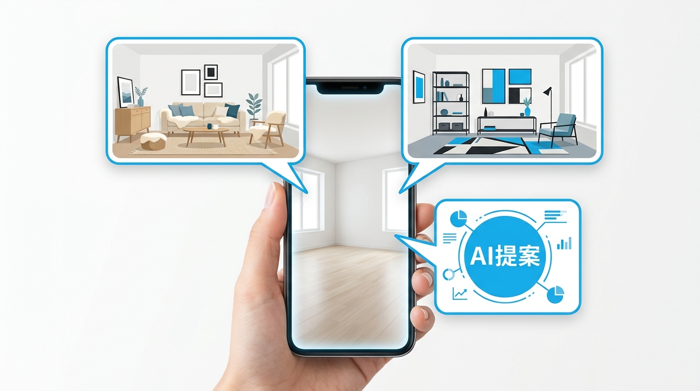 AIインテリアコーディネートの概要を示すイラスト