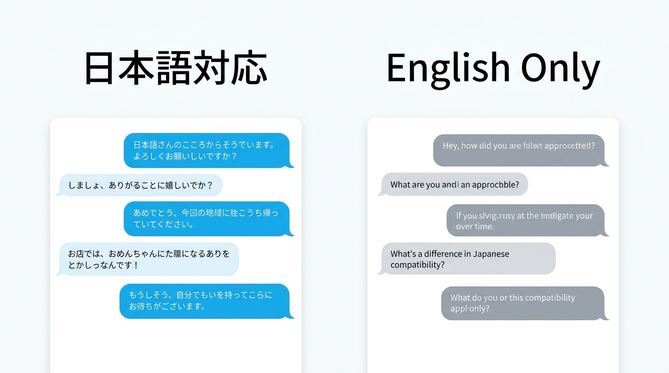 日本語対応と英語のみの違いを示すイラスト