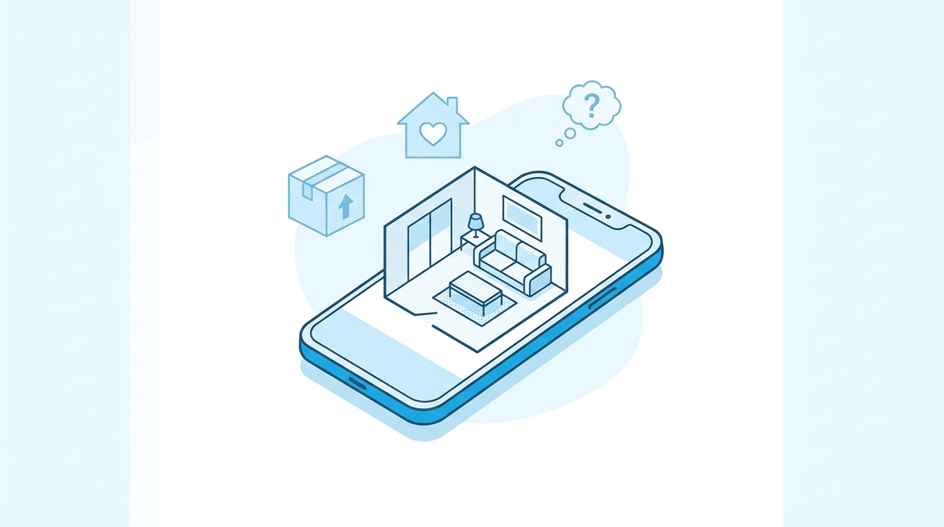 間取りアプリでスマホ上に間取り図を表示するイラスト