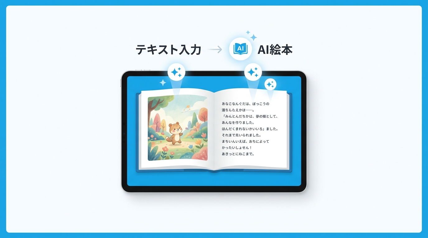 AI絵本作成ツールの概念を示すイラスト