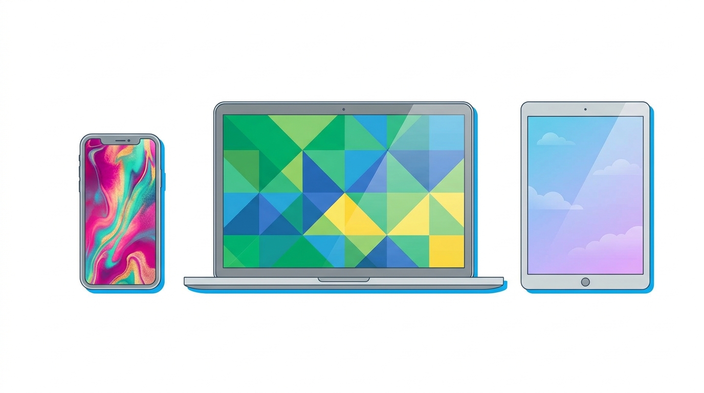 スマホ・PC対応のAI壁紙作成を示すイラスト
