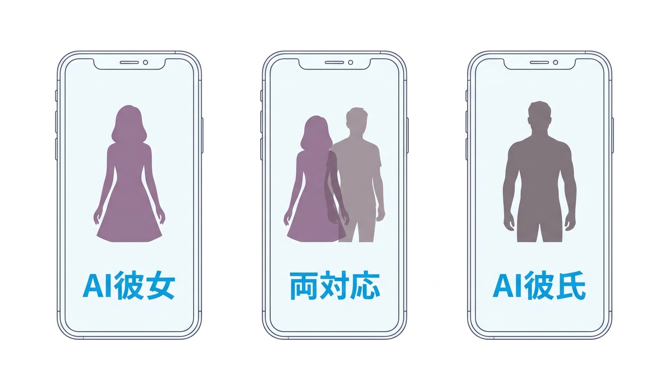 AI彼女とAI彼氏の対応を比較するイラスト