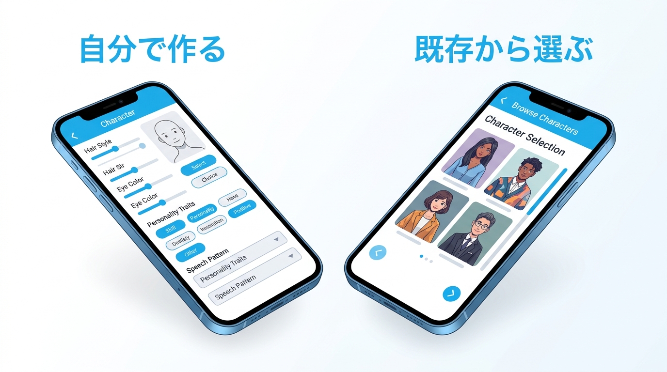 キャラクターのカスタマイズ性を比較するイラスト