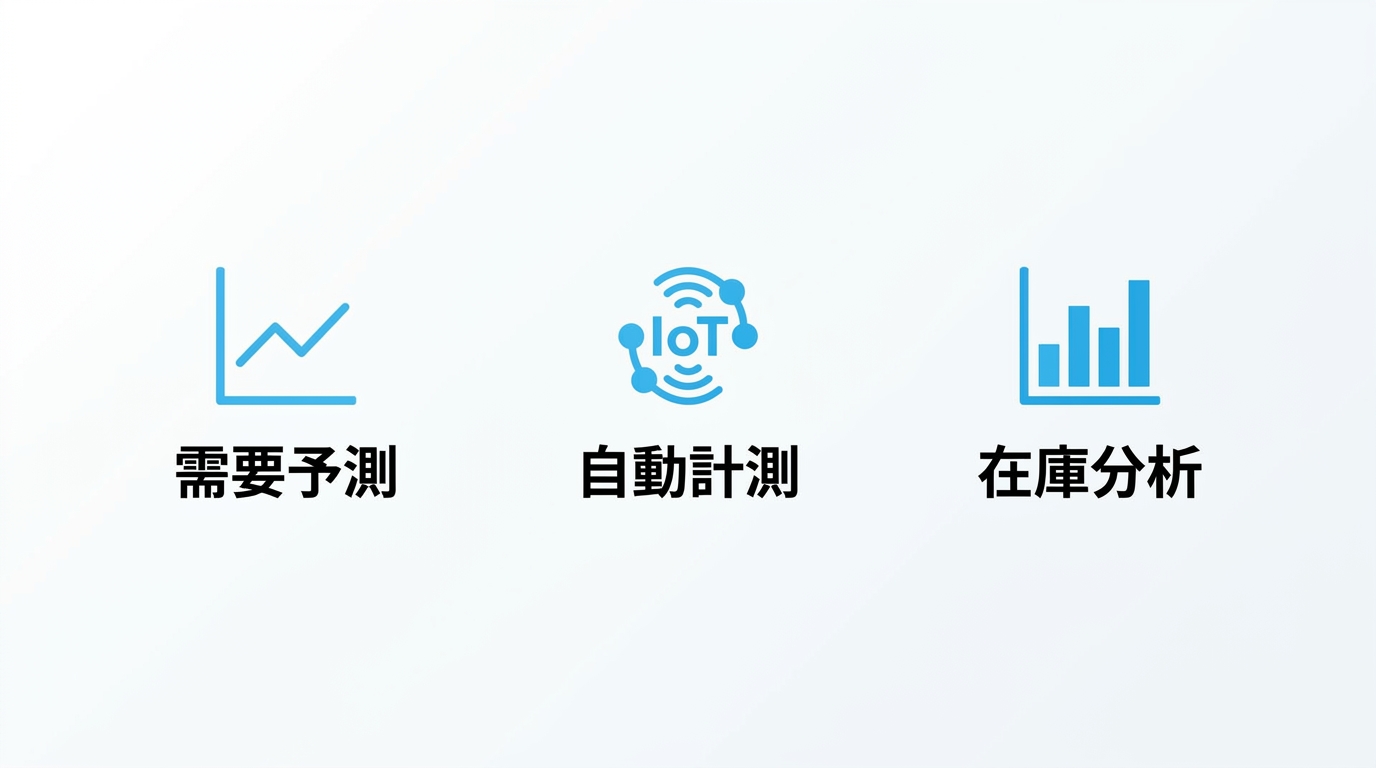 在庫管理AIの3タイプを比較するイラスト