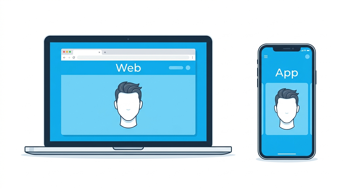Web版とアプリ版の髪型シミュレーション比較イラスト