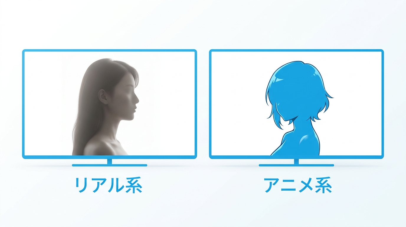 リアル系とアニメ系のスタイル比較を示すイラスト