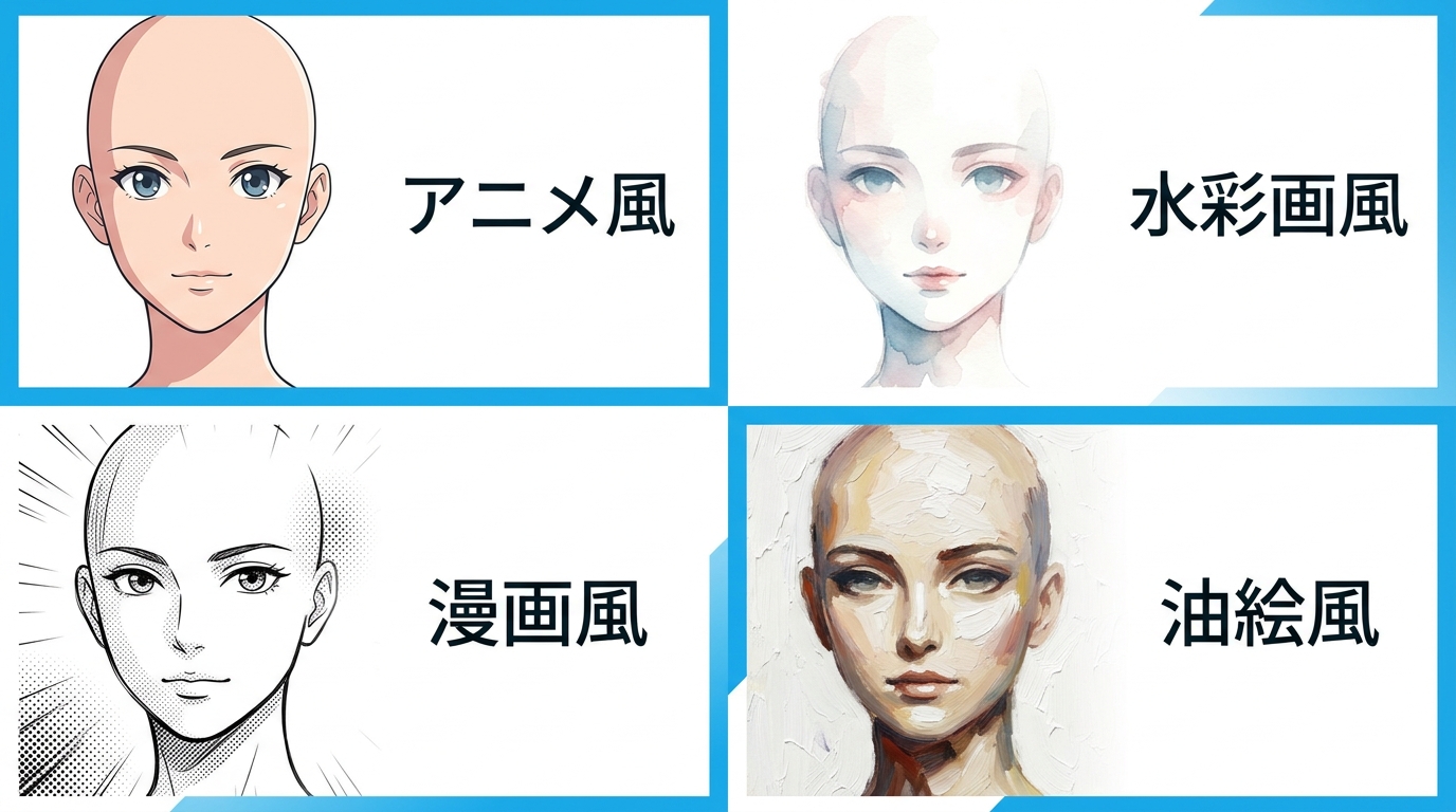アニメ化スタイルの種類を示すイラスト