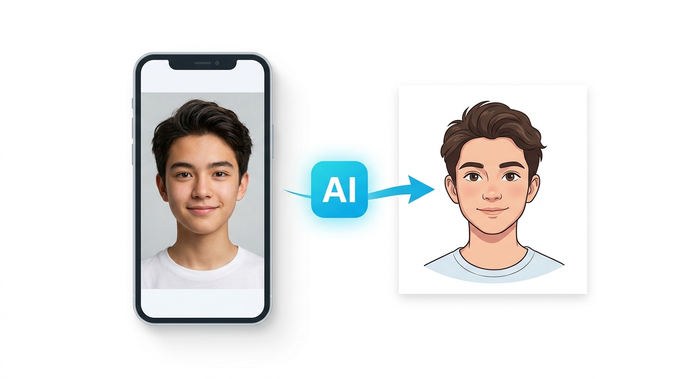 AI似顔絵アプリの概要を示すイラスト