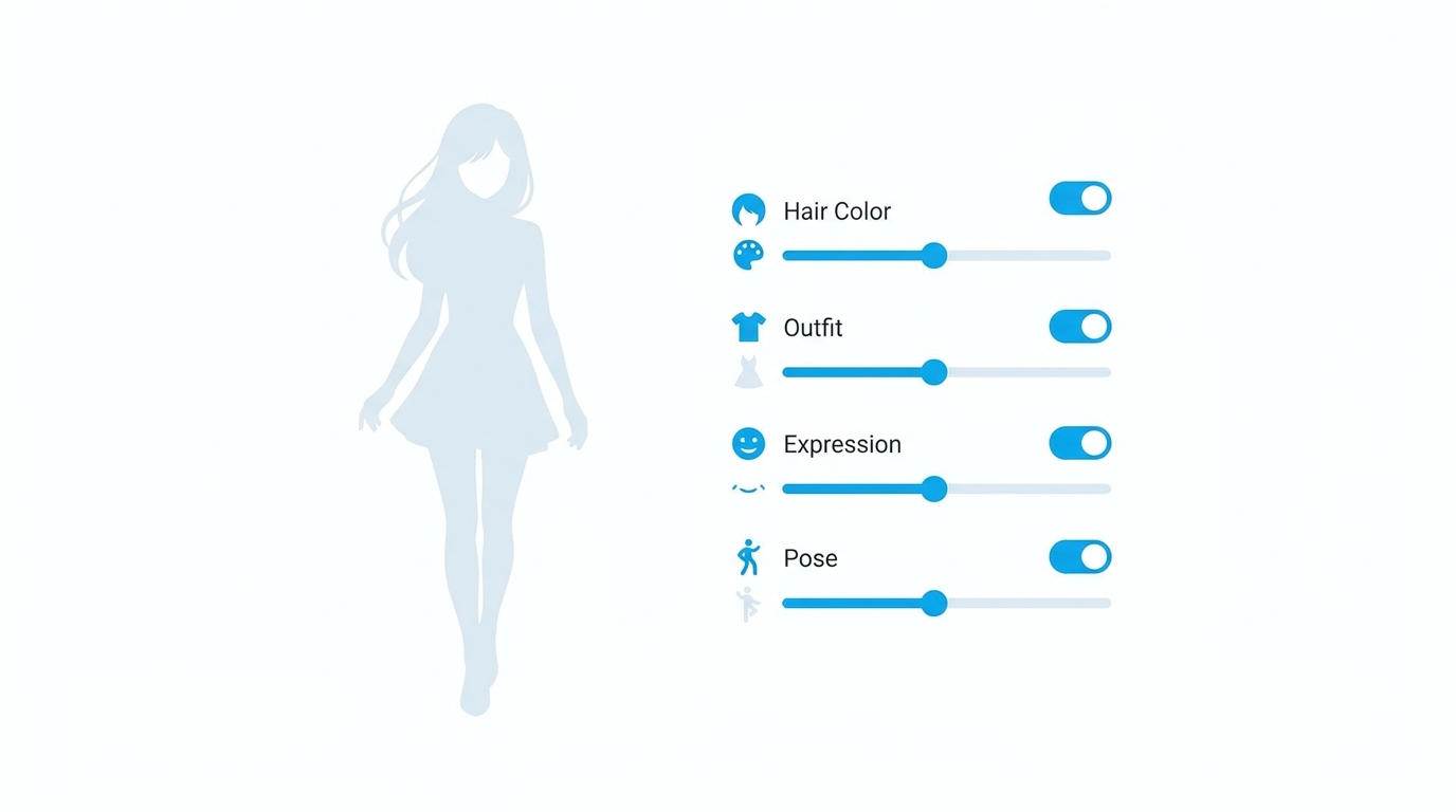 AI美少女のカスタマイズ性を示すイラスト