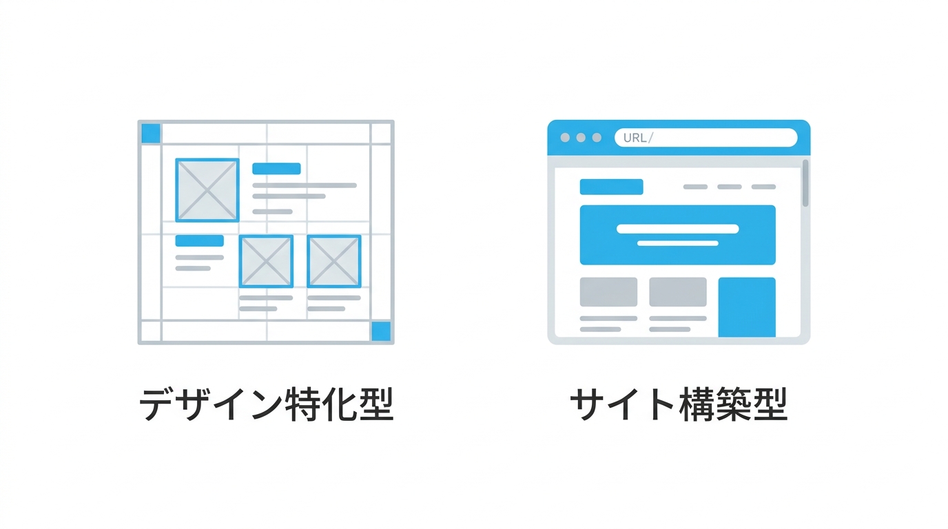 デザイン特化型とサイト構築型の違いを示すイラスト