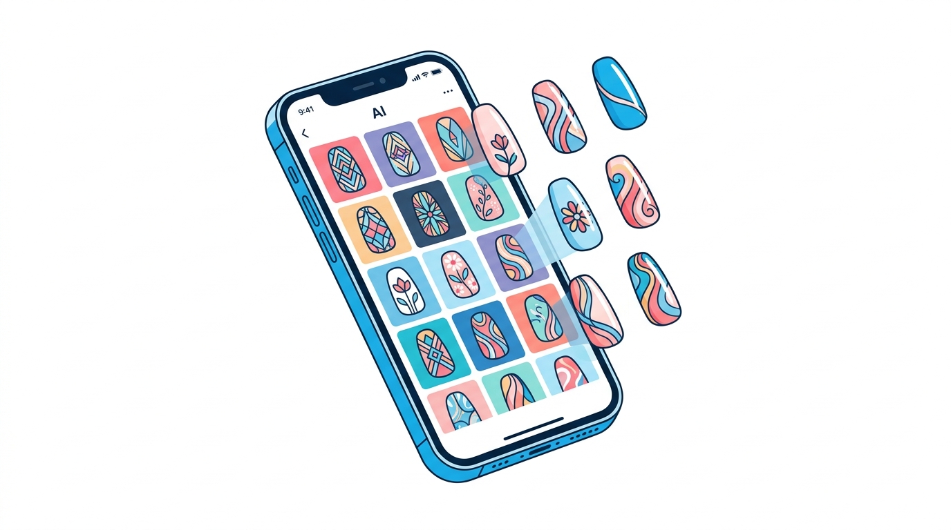 AIネイルデザインアプリの概念を示すイラスト