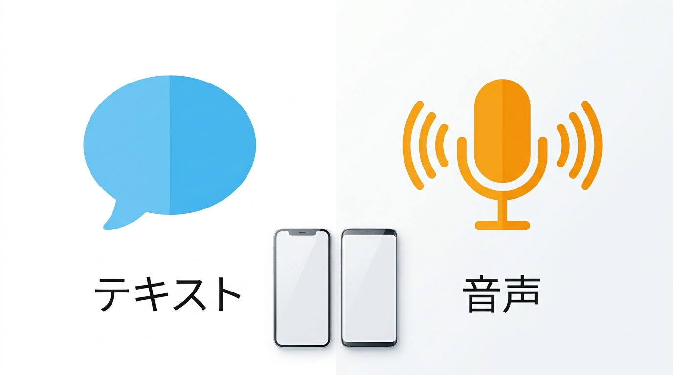テキストチャットと音声通話の対話形式を比較するイラスト