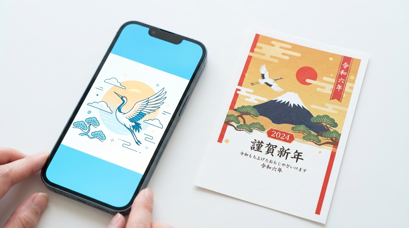 AIで年賀状デザインを作成するイメージイラスト