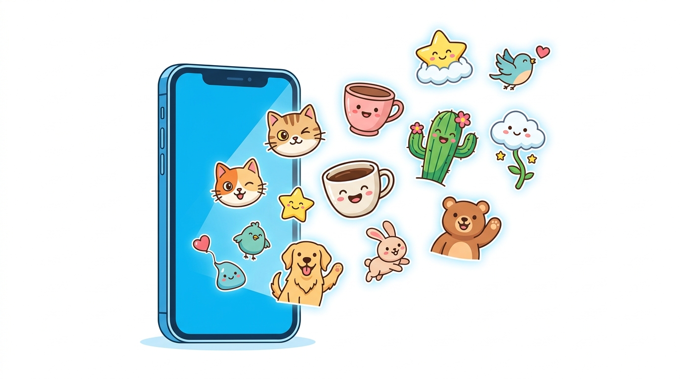 AIでLINEスタンプを自動作成するイメージイラスト