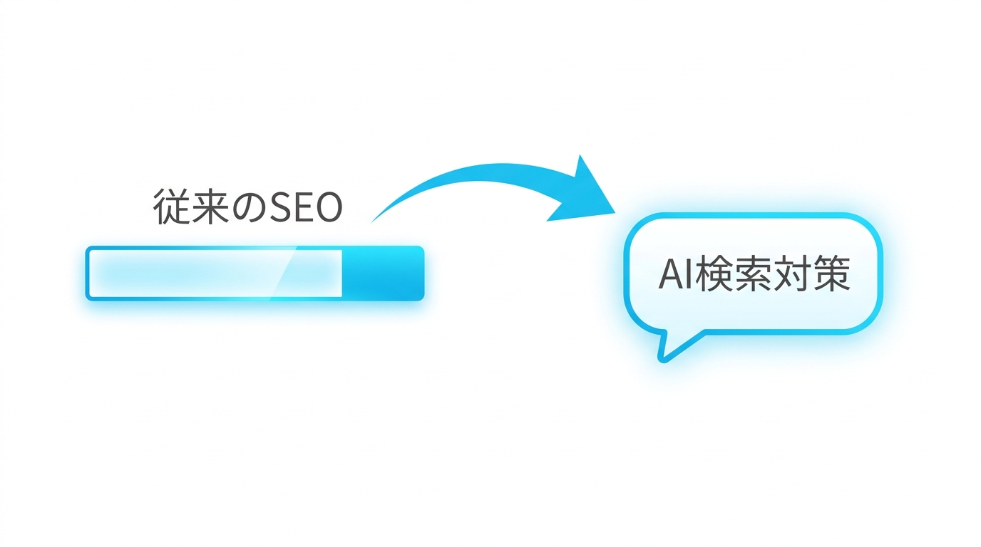 従来のSEOとAI検索対策の違いを示すイラスト