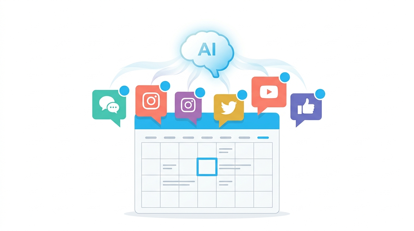 AI SNS運用ツールの概要を示すイラスト