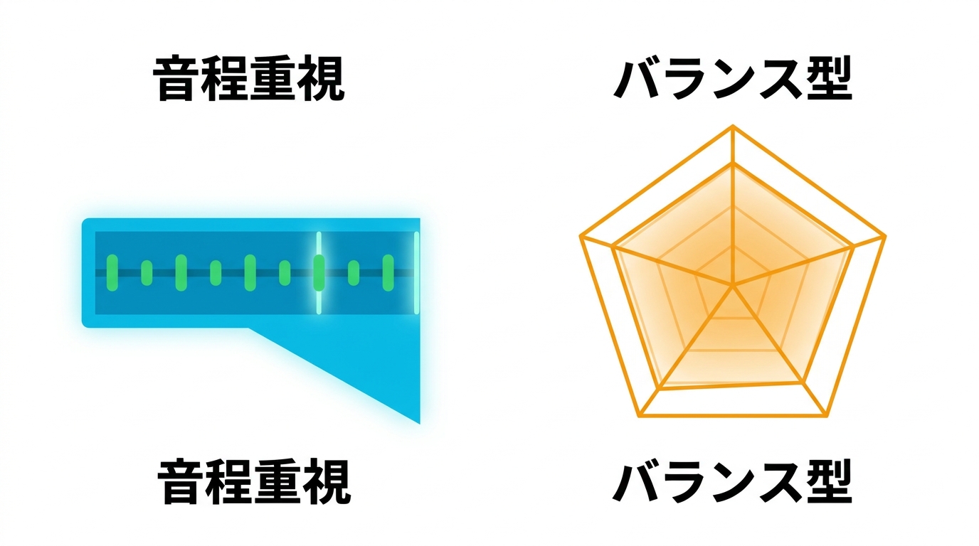 DAMとJOYSOUNDの採点基準の違いを示すイラスト
