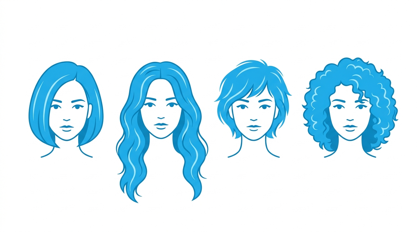 レディース向けの多彩な髪型バリエーションを示すイラスト