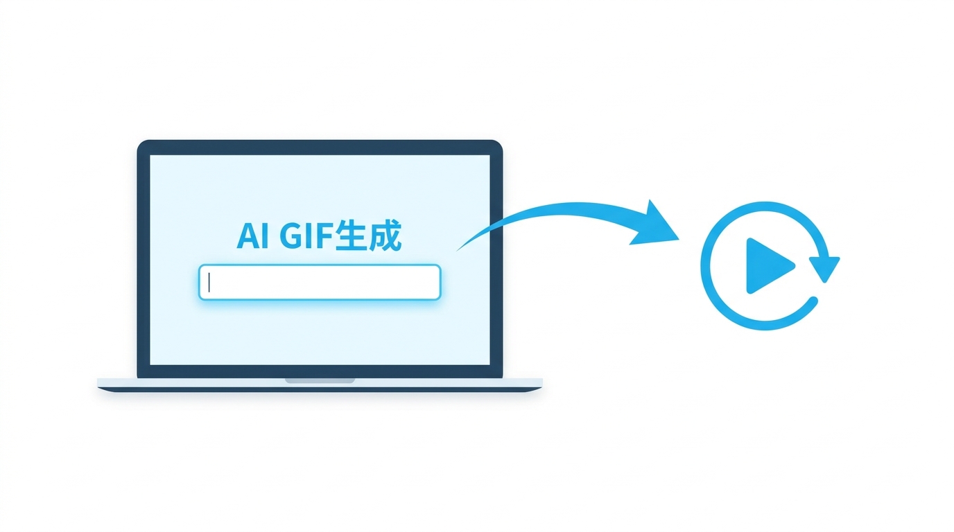 AIがテキストからGIFループ動画を自動生成する仕組みを示すイラスト