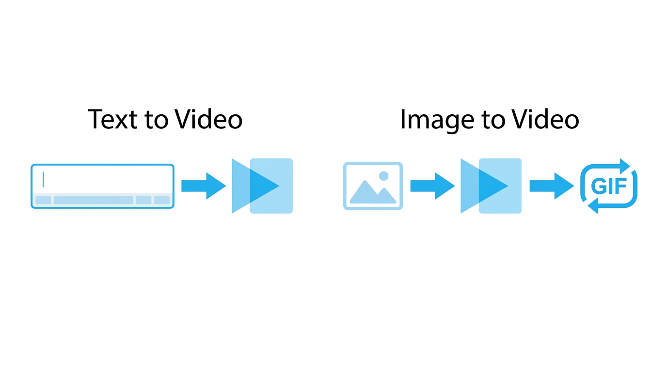 Text to VideoとImage to Videoの2つの生成方式を比較するイラスト