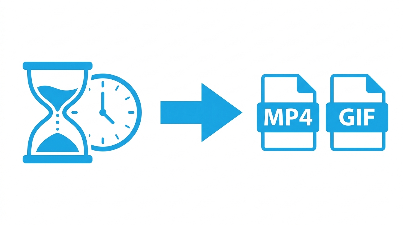 動画の生成時間とMP4・GIF出力形式を比較するイラスト