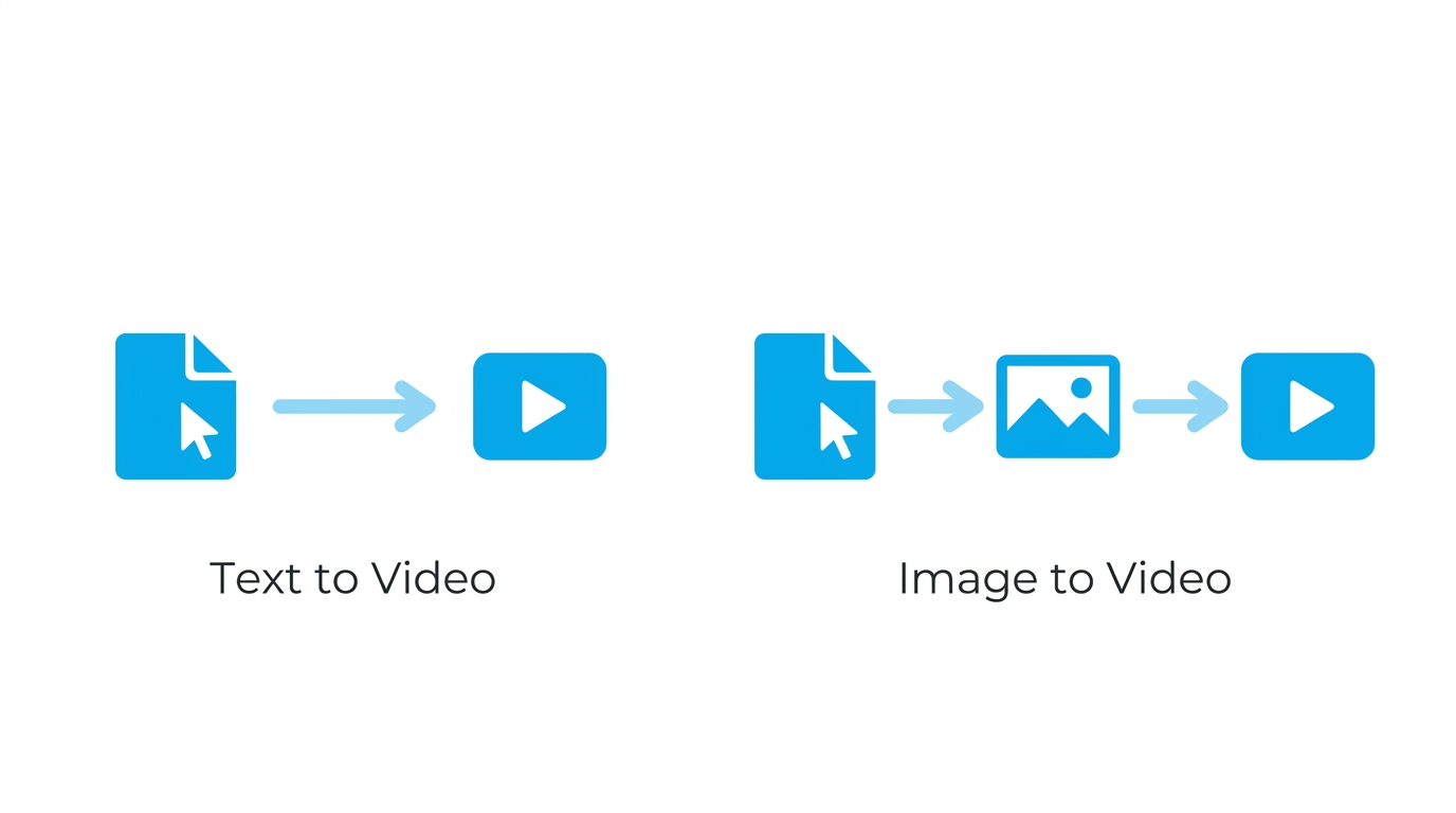 Text to VideoとImage to Videoの2つの動画生成方式を比較するイラスト