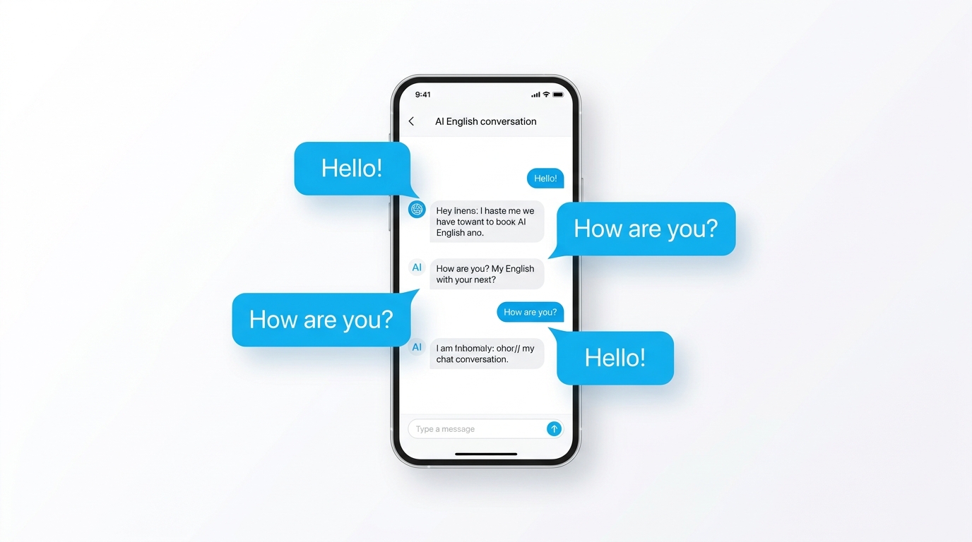 AI英会話アプリでAIと英語で会話している様子を示すイラスト