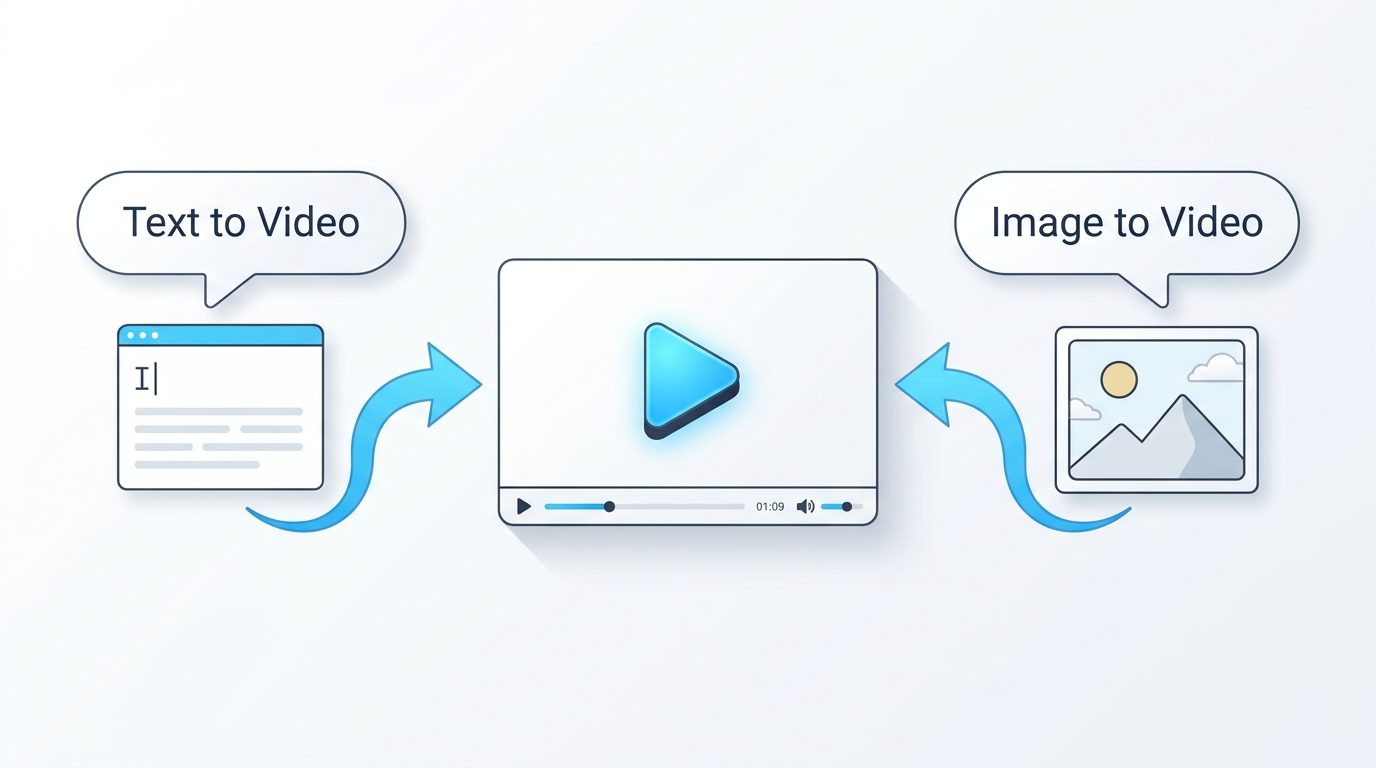 AIエロ動画の2つの作り方（Text to VideoとImage to Video）を示すイラスト