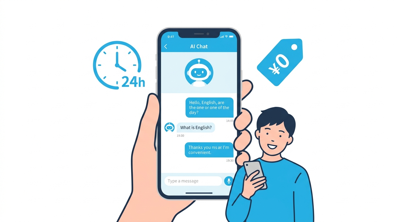 ChatGPTがAI英会話の練習相手として優れている理由を示すイラスト