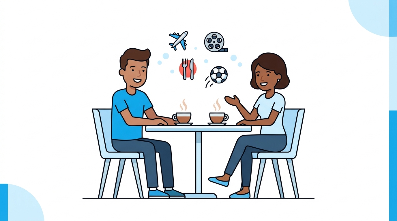 好きなテーマでフリートークして英会話の瞬発力を鍛えるイラスト