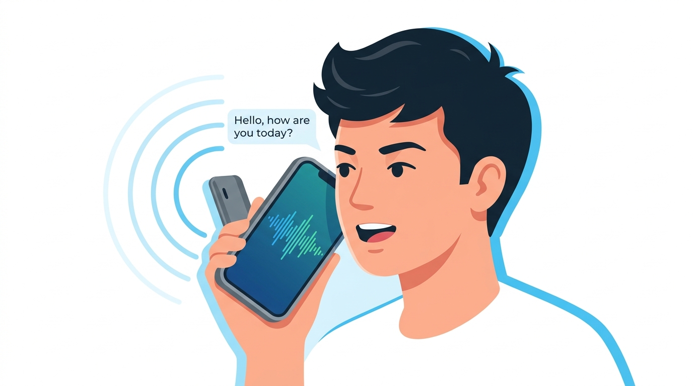 ChatGPTの音声モードでスピーキング練習するイラスト